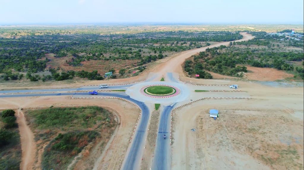 Aerial view of a roundabout on the Port Link Road