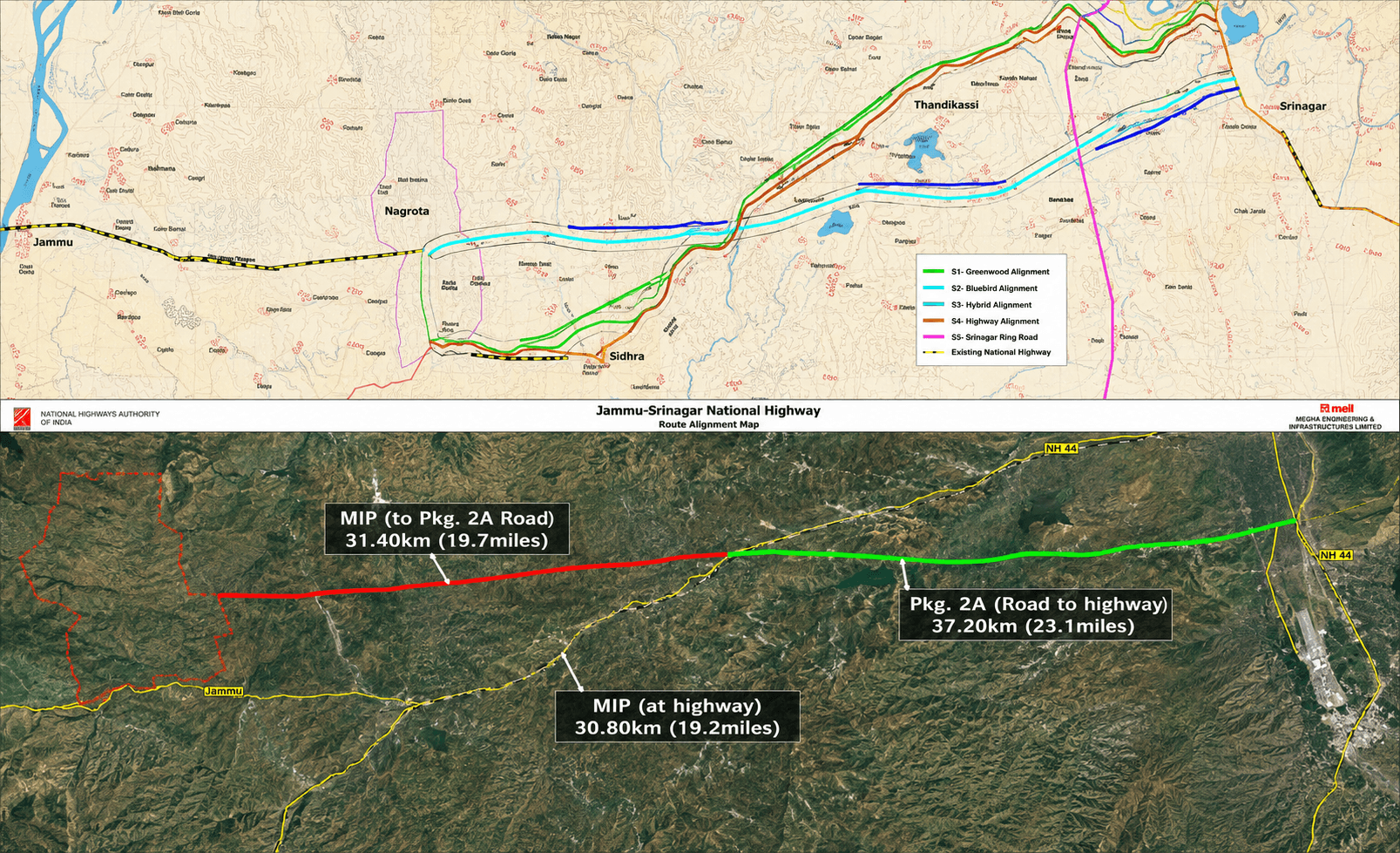 Route alignment map detailing the highway extension path and distances